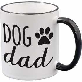 Cana alba din ceramica, cu toarta neagra, cu mesaj pentru iubitorii de caini, Dog Dad, 330 ml	