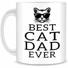 Cana alba din ceramica, cu mesja, pentru iubitorii de pisici, Best cat dad ever, model 4, 330 ml