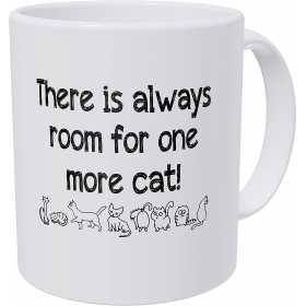 Cana alba din ceramica, cu mesaj,pentru iubitorii de pisici, There is one more room for cat, 330 ml