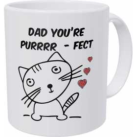 Cana alba din ceramica, cu mesaj, pentru iubitorii de pisici, Dad you are puuurfect, 330 ml