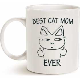 Cana alba din ceramica cu mesaj,pentru iubitorii de pisici,Best Cat Mom, model 10, 330 ml	