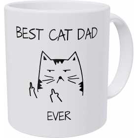 Cana alba din ceramica cu mesaj, pentru iubitorii de pisici, Best cat dad ever, 330 ml