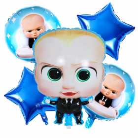 Set 5 baloane Baby Boss, folie, cu supapa de autoetansare, 45-60 cm, Albastru