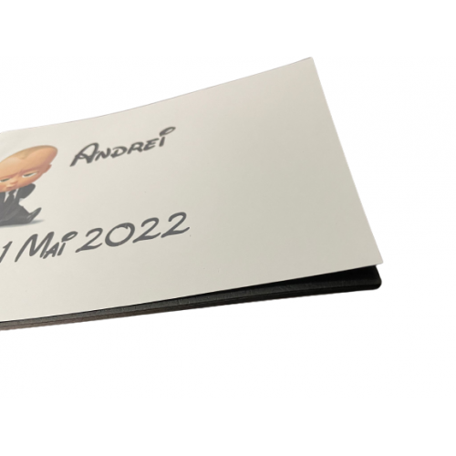 Album de amintiri, guestbook personalizat pentru botez, coperta si foi din carton, pagini negre, 20de pagini, A4, model Baby Boss