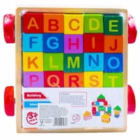 Cuburi constructii copii din lemn, cu literele alfabetului, Multicolor, 30 cuburi