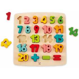 Puzzle incastru din lemn cu cifre si operatii matematice, Hape, 4 piese