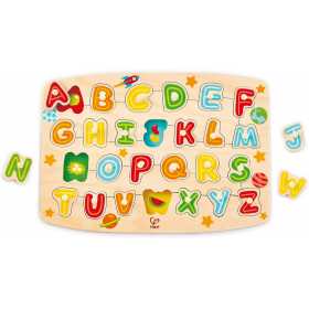 Puzzle incastru din lemn cu literele alfabetului, Multicolor, 26 piese