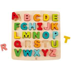 Puzzle din lemn cu litere alfabet, 27 piese, Hape