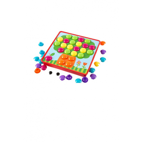 Joc creativ mozaic cu butoni pioneze, piese mari, 10 planse de joc, 45 de piese, cutie de depozitare