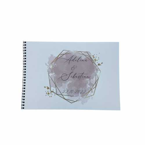Album de amintiri, guestbook personalizat pentru nunta, coperta si foi din carton, pagini negre, 30 de pagini, A4, model rama aurie