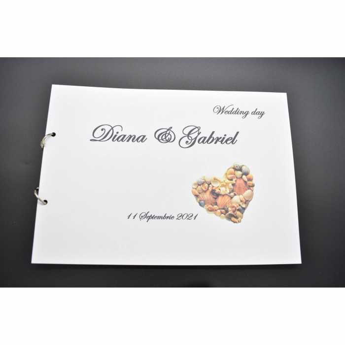Album de amintiri, guestbook personalizat pentru nunta, coperta si foi din carton, pagini negre, 20 de pagini, A4, model Scoici Album de amintiri, guestbook personalizat pentru nunta, coperta si foi din carton, pagini negre, 20 de pagini, A4, model Scoici